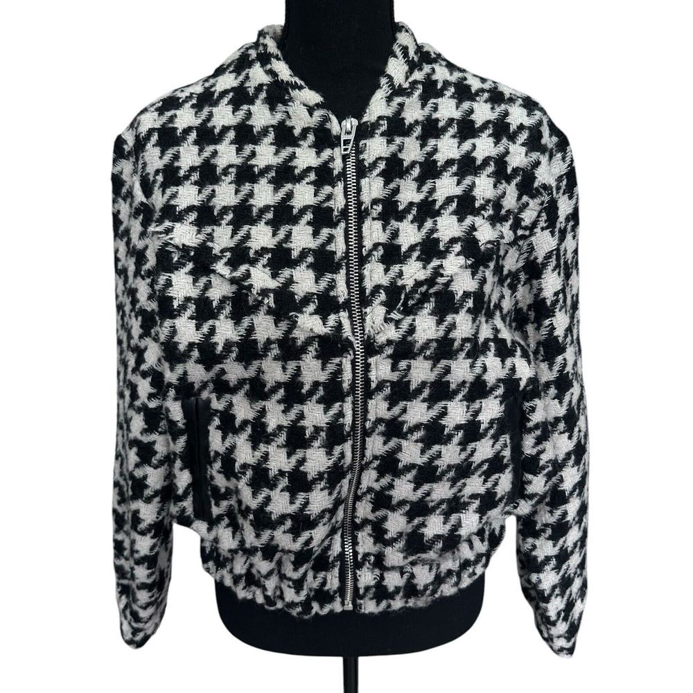 BLANKNYC‎ BOMBER JACKET SMALL HOUNDSTOOTH BLACK AND WHITE 90's RETRO